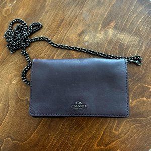 Authentic Coach Anna Foldover Crossbody Leather Clutch (Burgundy)